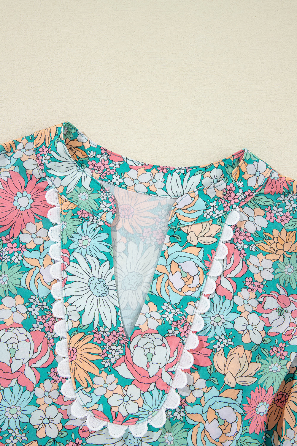 Multicolor Floral Print Short Puff Sleeve V Neck Boho Peplum Blouse