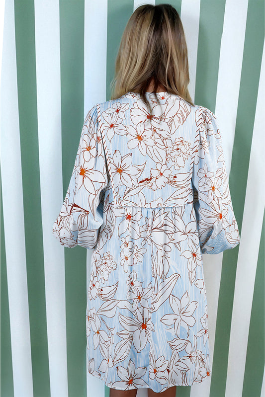 Floral Print Tie Neck Long Sleeve Mini Dress