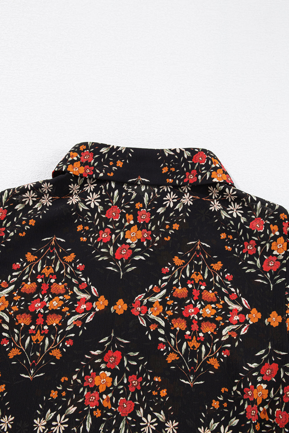 Strawberry Pink Floral Print Collared Button Up Puff Sleeve Shirt