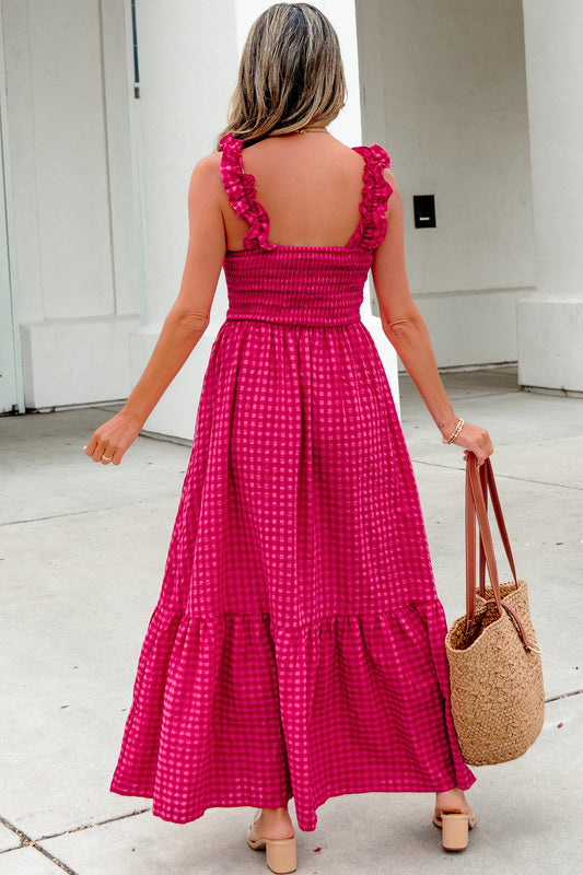 Plaid Square Neck Fit-and-flared Vacation Sundress