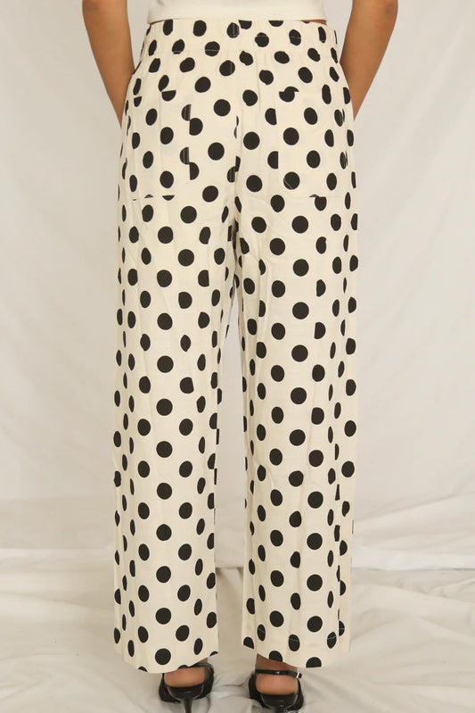 White Casual Polka Dot Wide Leg Pants
