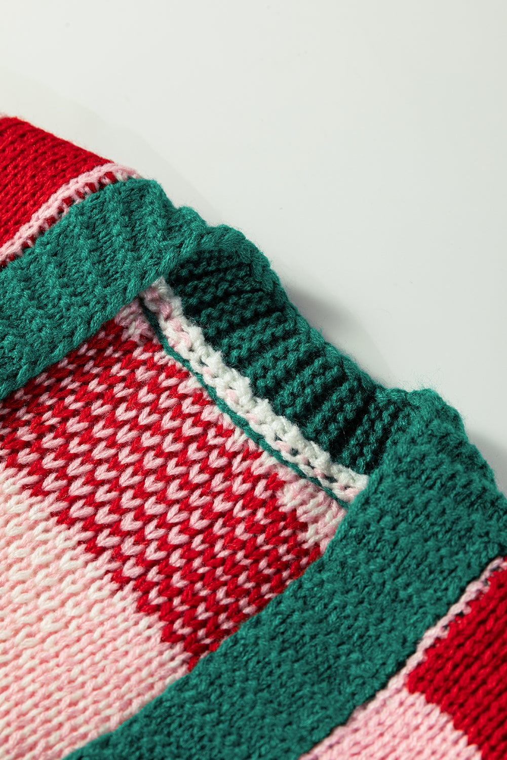 Pink Colorblock Checkered Open Front Knit Cardigan