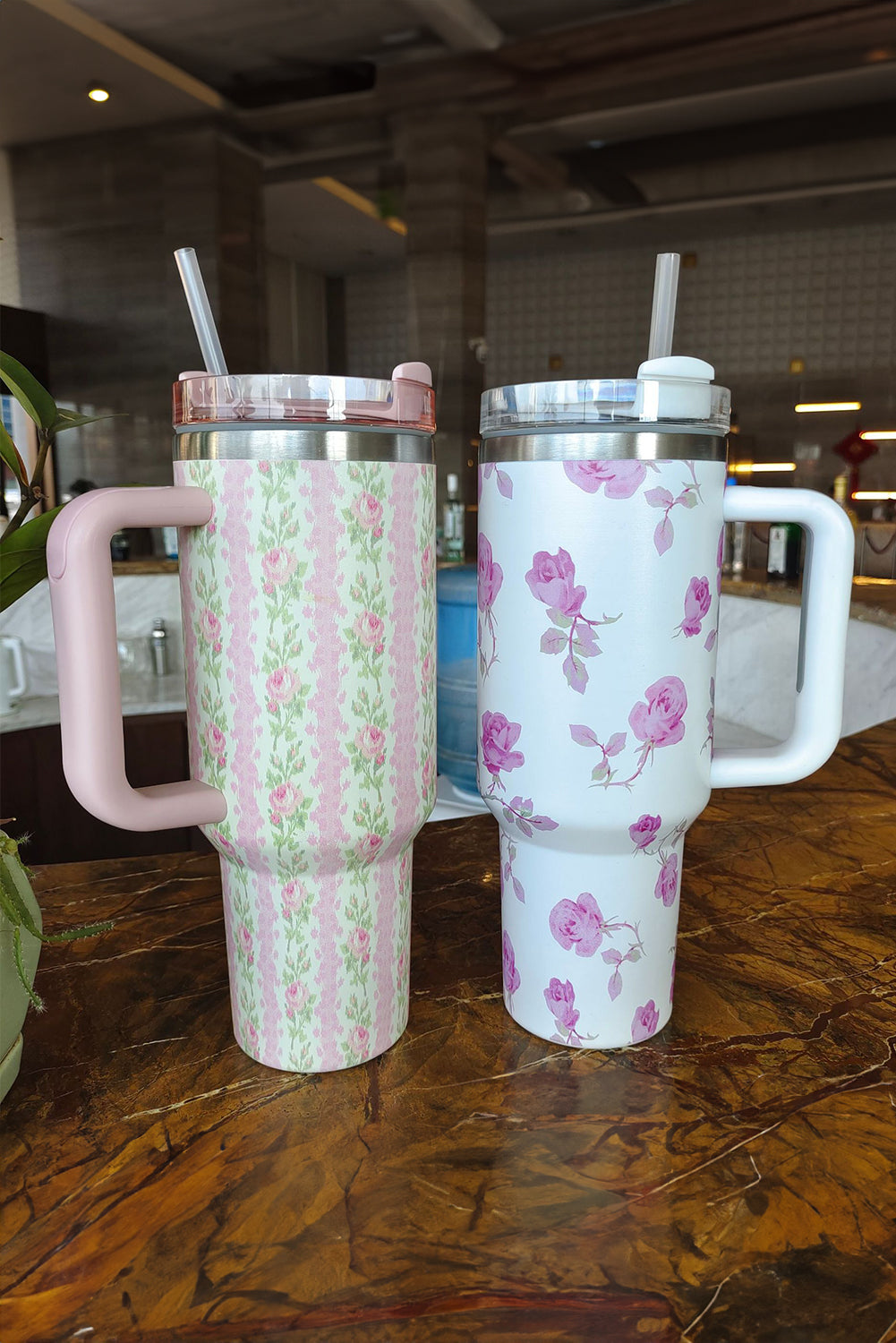 Pink Floral Print Tumbler Cup