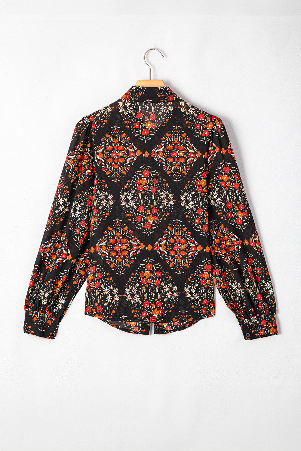 Strawberry Pink Floral Print Collared Button Up Puff Sleeve Shirt