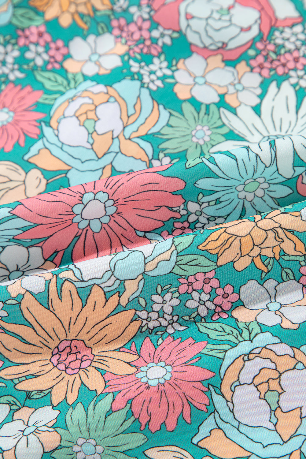 Multicolor Floral Print Short Puff Sleeve V Neck Boho Peplum Blouse