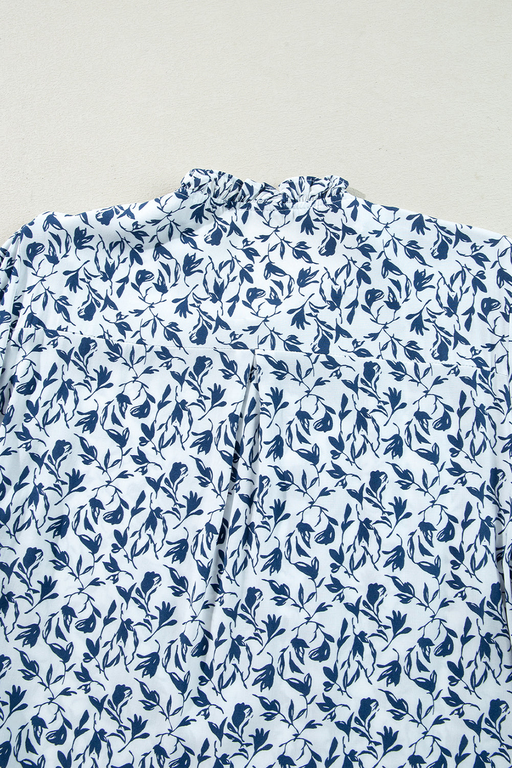 Blue Floral Print Lace Detail Puff Sleeve Fall Shirt
