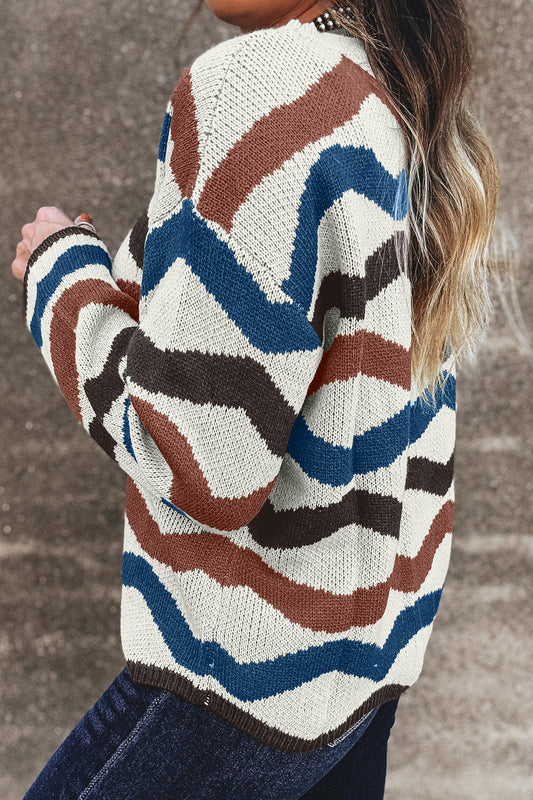 Multicolour Retro Wave Print Sweater