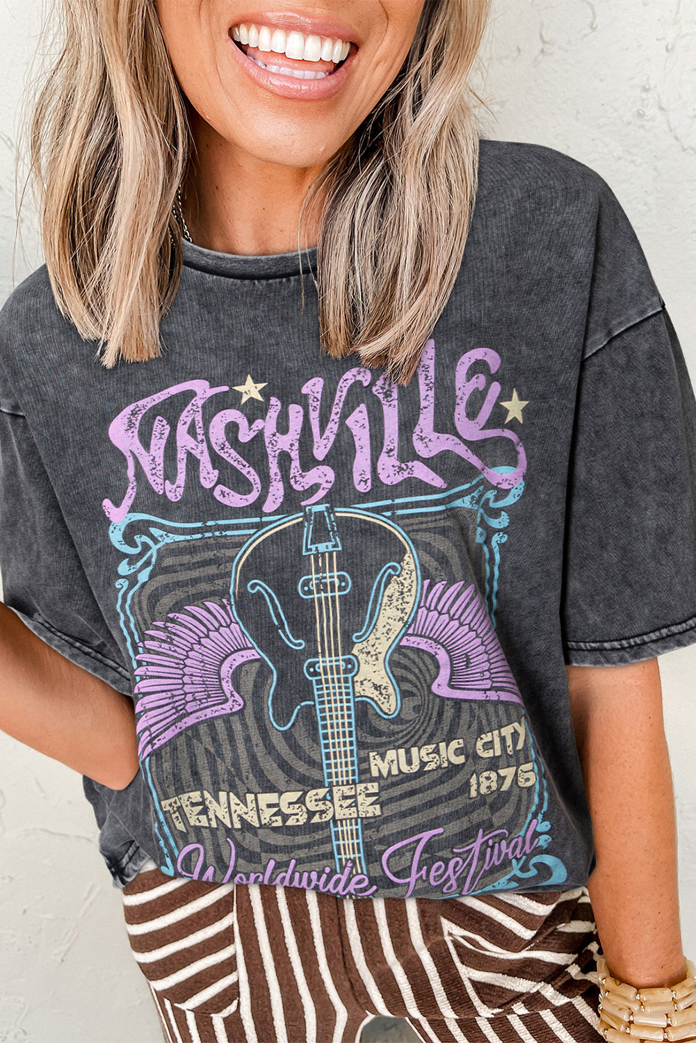 Black Vintage Nashville Mineral Washed Graphic Tee