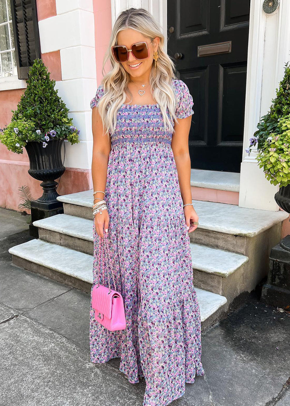 purple short sleeve maxi dress Light Purple Chiffon Maxi Dress: Short Sleeve Bridesmaid Gown