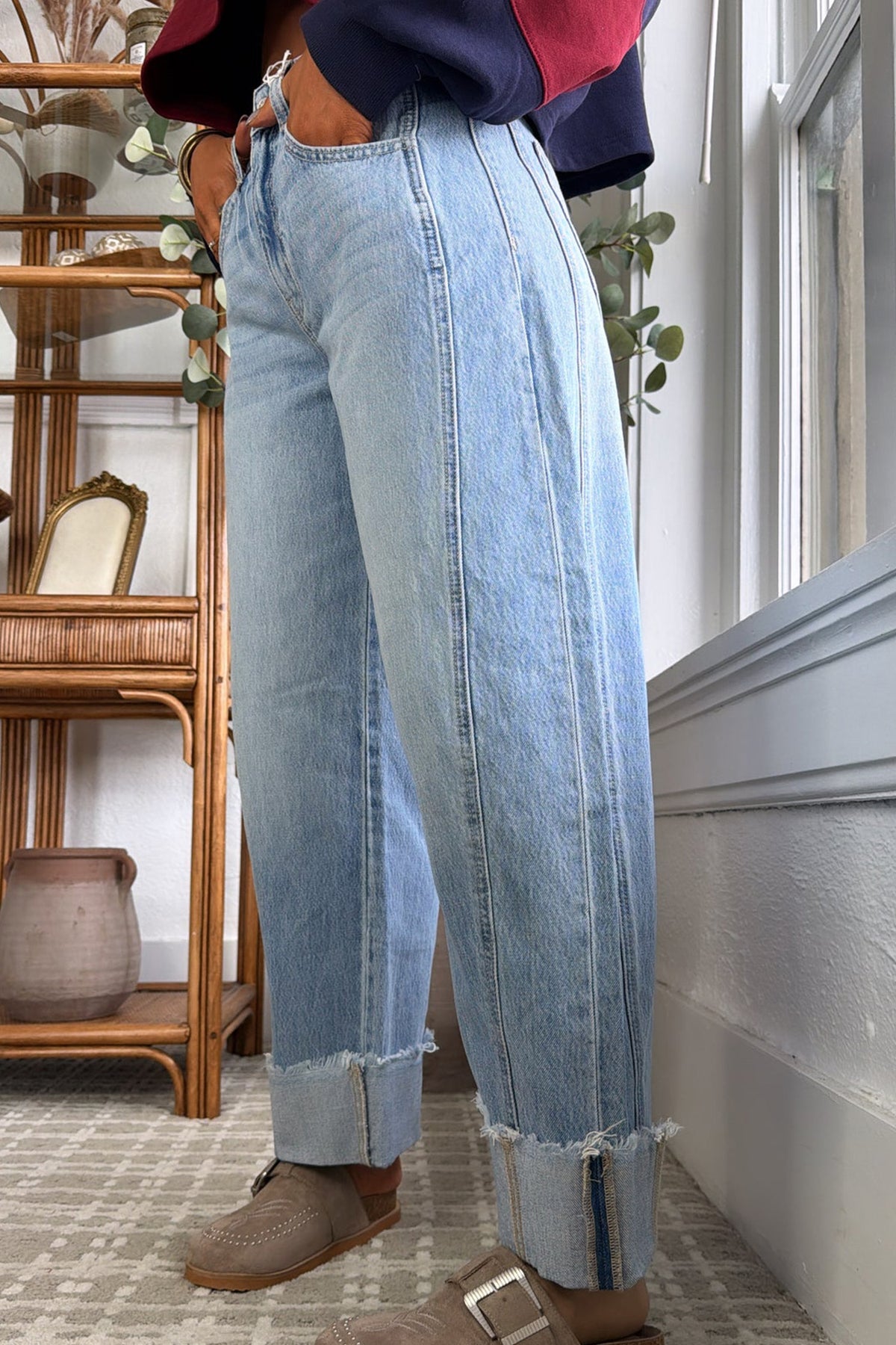 Raw Hem Turnup Loose Ankle-length Jeans