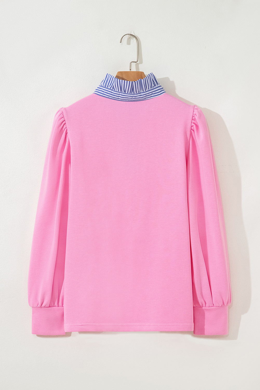 Bonbon Striped Collar Puff Sleeve Top