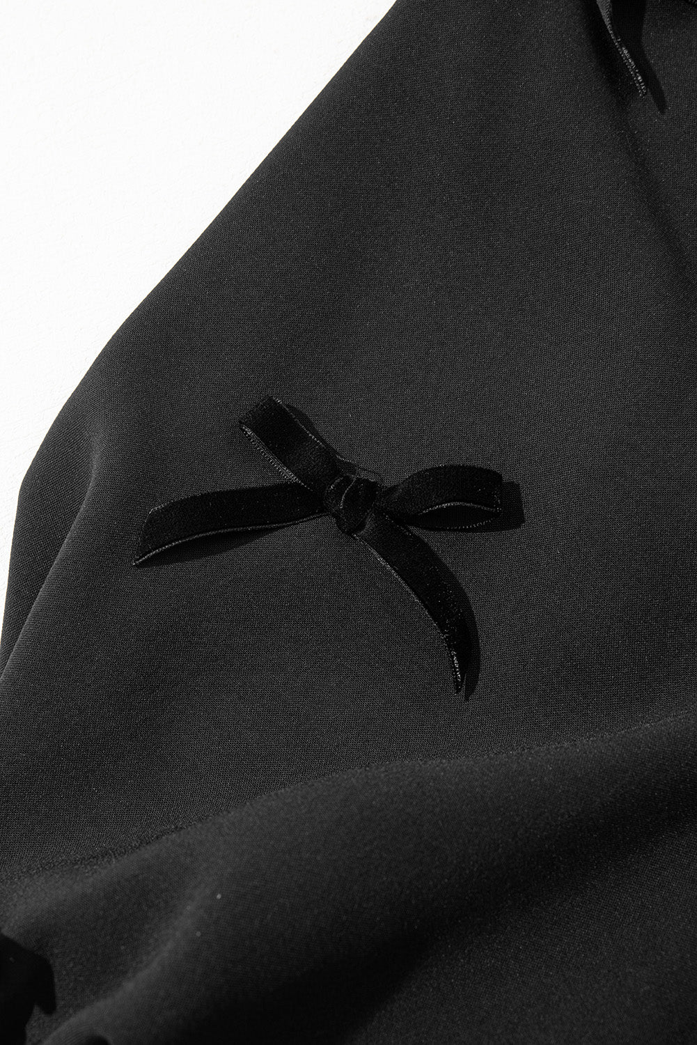 Black V Neck Bow Detail Puff Sleeve Blouse