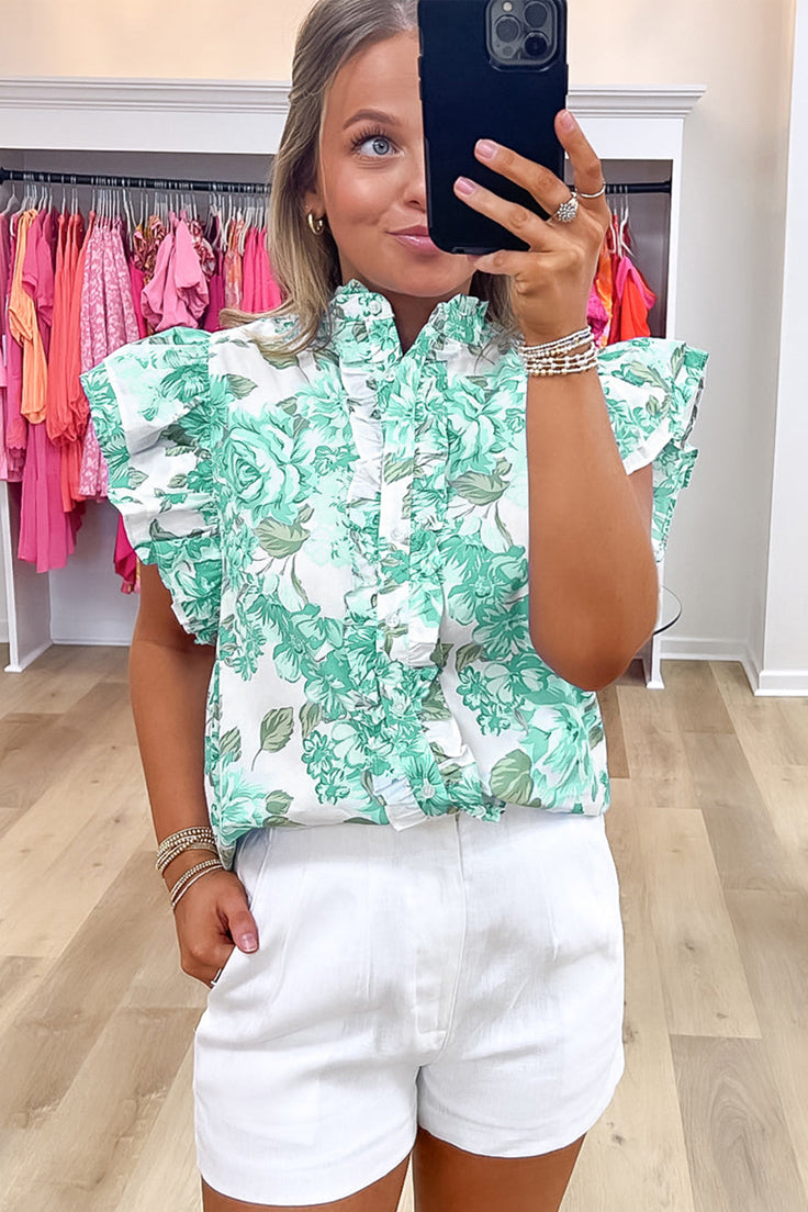 Floral Print Ruffle Sleeve Frill Shirt