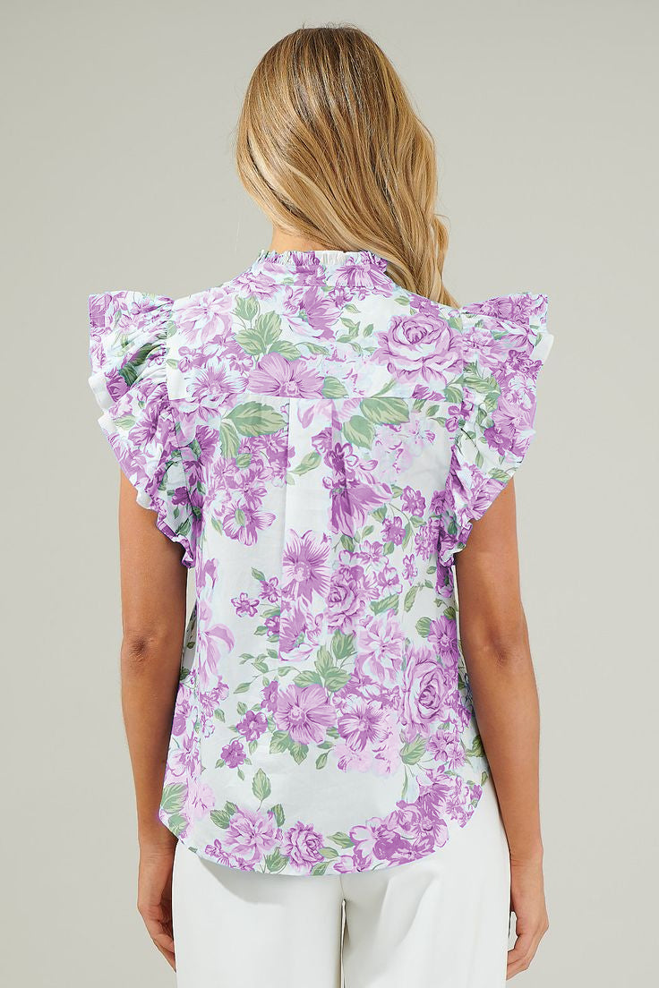 Floral Print Ruffle Sleeve Frill Shirt