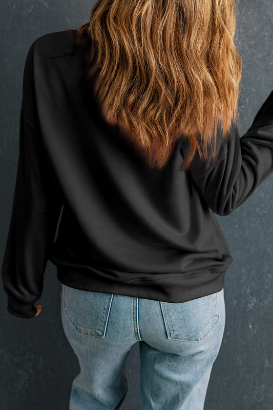 Black Christmas Candy Cane Sequins Patch Baggy Sweatshirt
