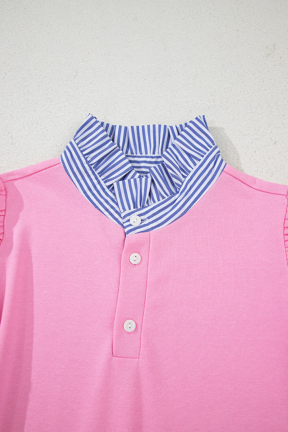 Bonbon Striped Collar Puff Sleeve Top
