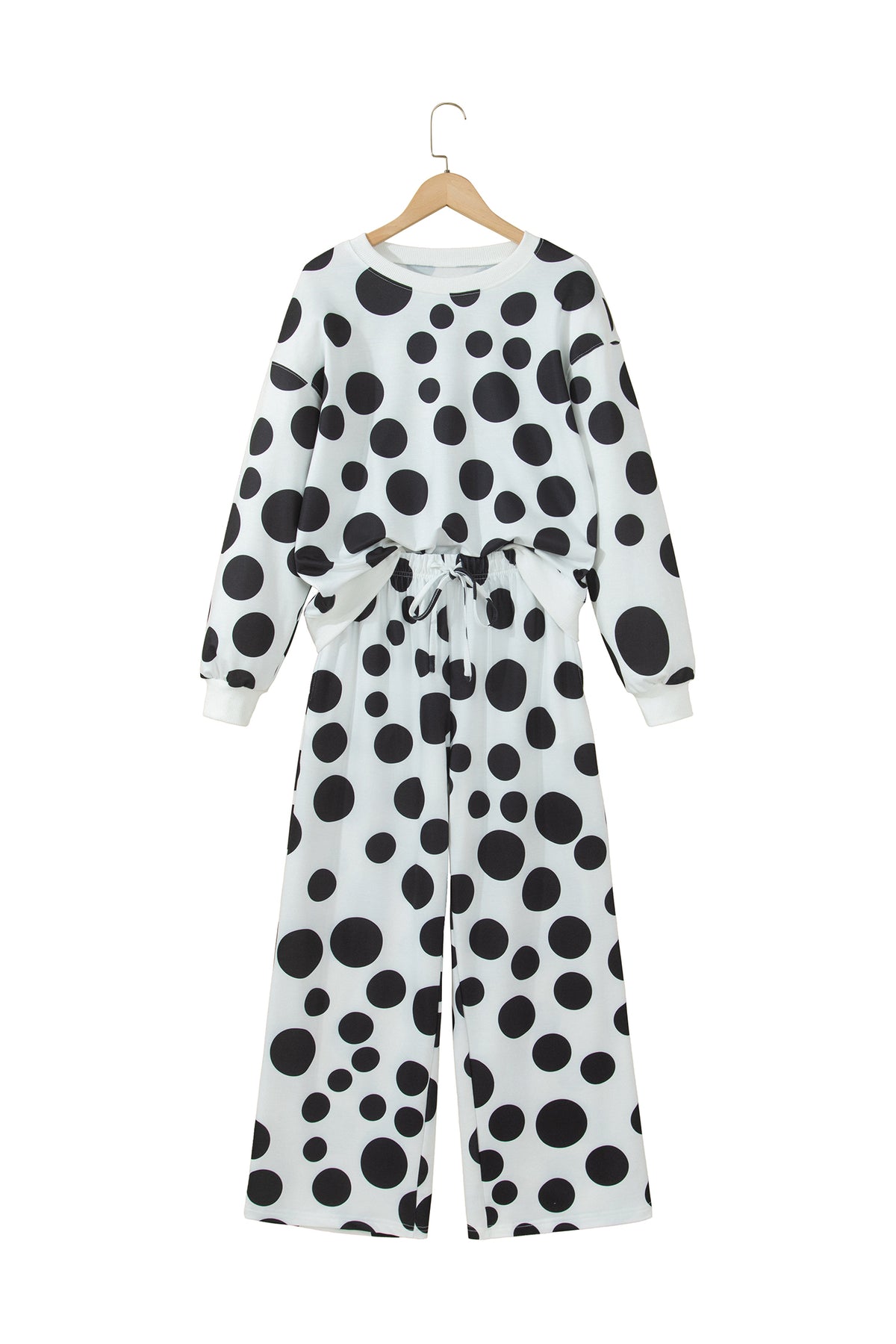 Polka Dot Long Sleeve Top Drawstring Relaxed Pants Set
