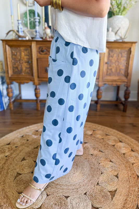 Polka Dot Elastic Waist Wide Leg Plus Size Pants