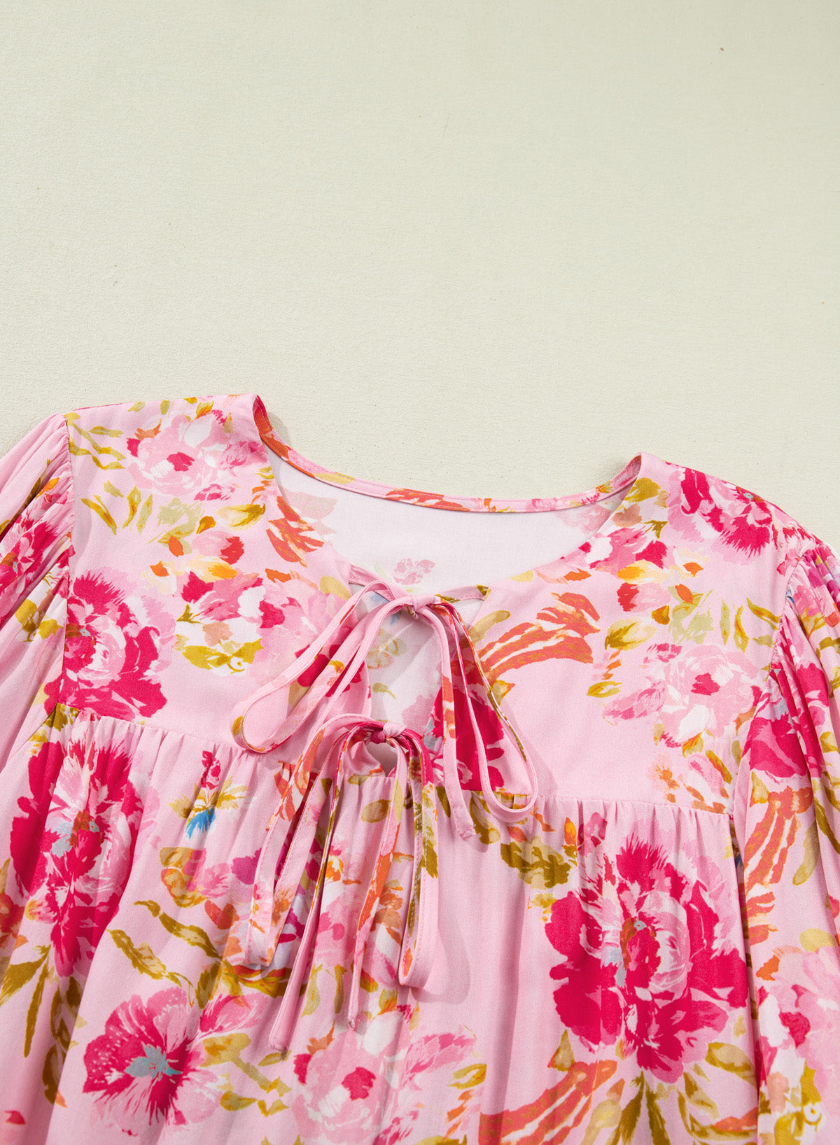 Plus Size Floral Print V Neck Tie Front Short Sleeve Tunic Top
