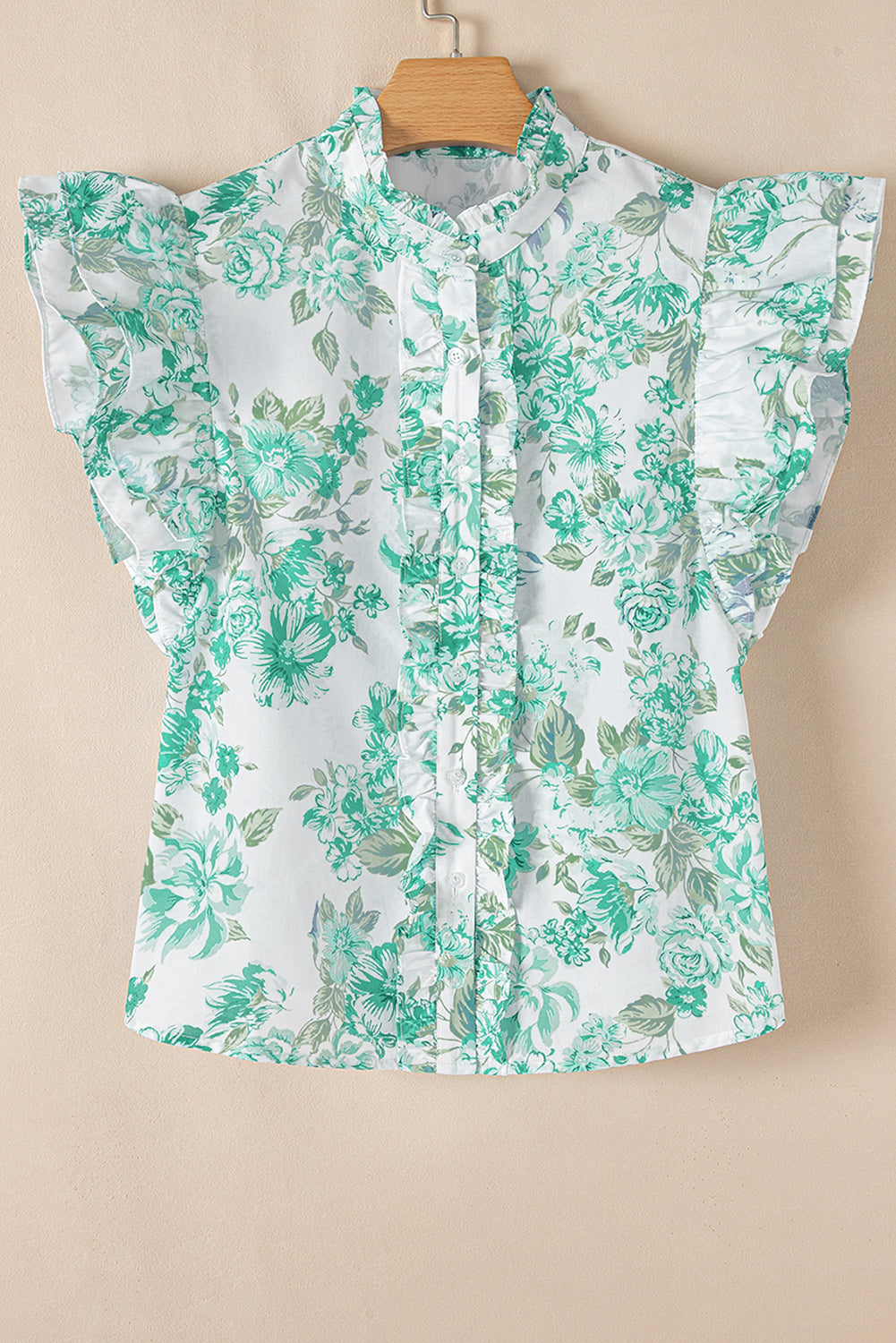 Floral Print Ruffle Sleeve Frill Shirt