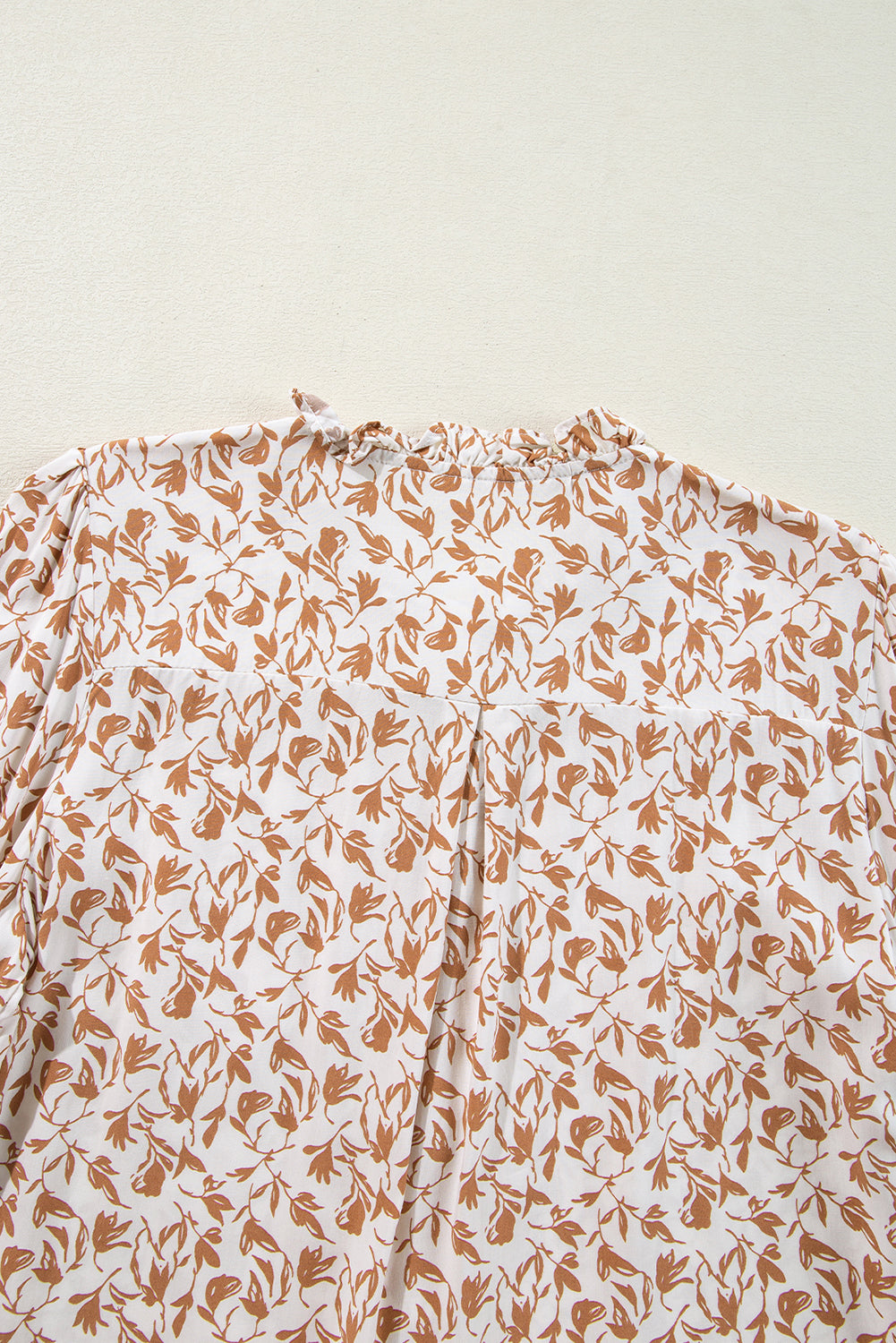 Khaki Printed Floral Print Lace Detail Puff Sleeve Shirt
