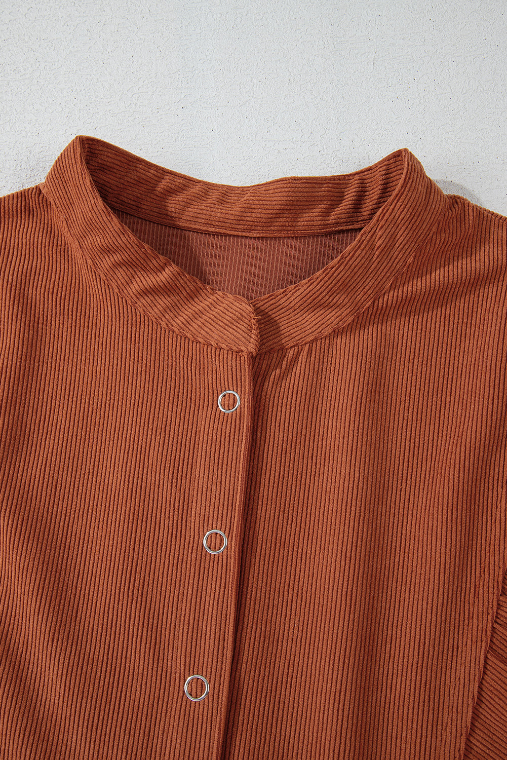 Light Snap Button Empire Waist Lantern Sleeve Corduroy Dress