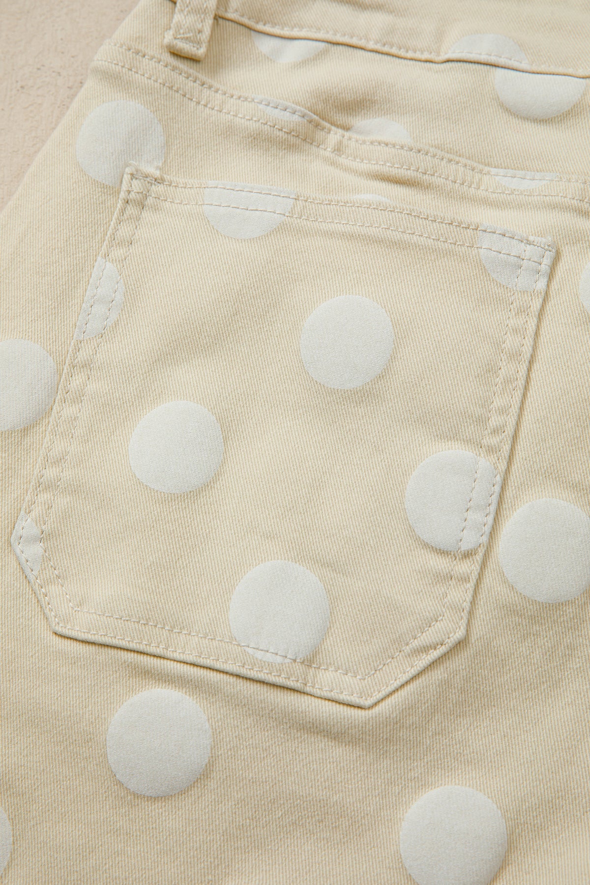 Khaki Polka Dot Print Raw Hem Shift Jeans