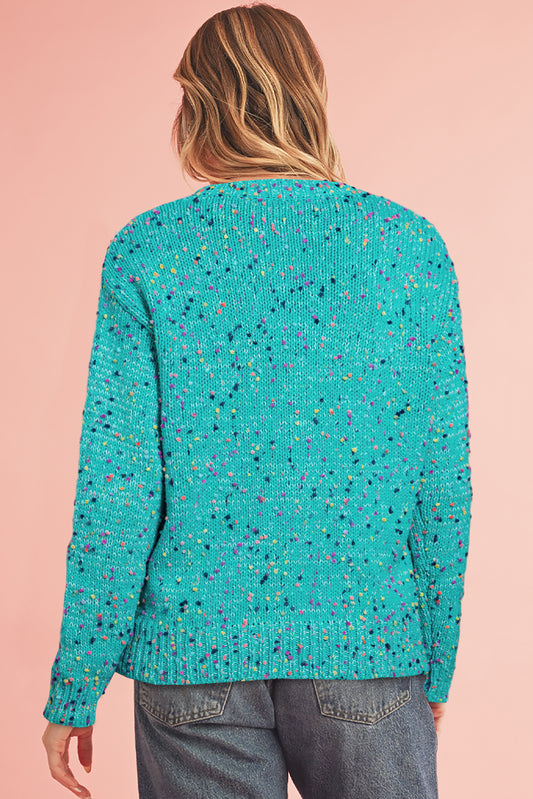 Aruba Blue Confetti Knit Button Cardigan