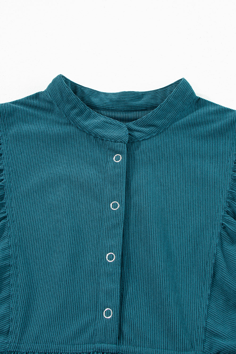 Light Snap Button Empire Waist Lantern Sleeve Corduroy Dress