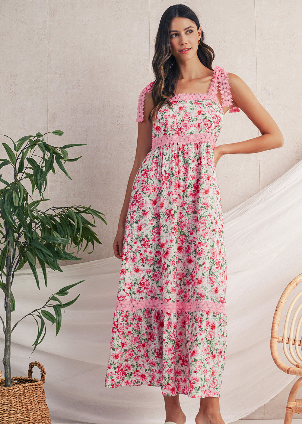 empire waist bohemian dresses Women's Pink Empire Maxi Dress + Boho Resort Dress