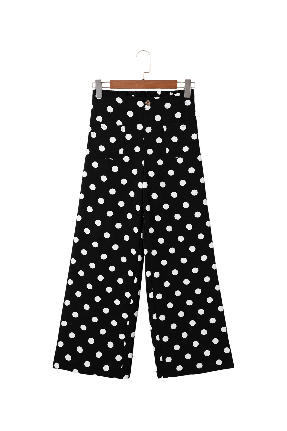Polka Dot Print Patched Pocket Mid-rise Straight Leg Pants