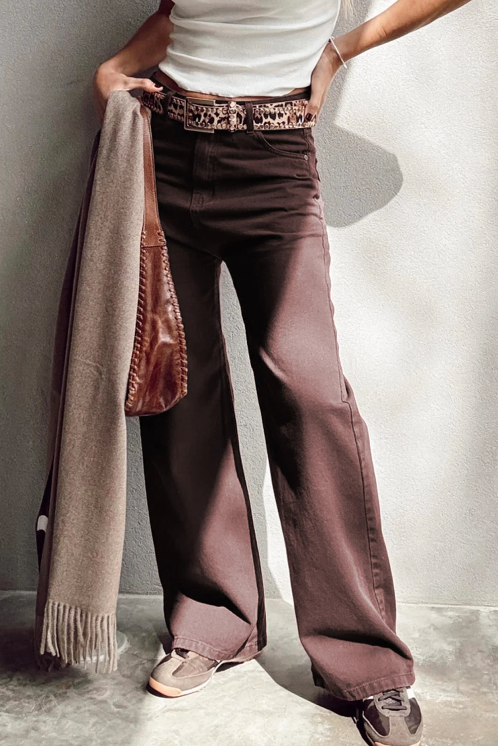 Coffee Brown Loose Straight High Waist Jeans