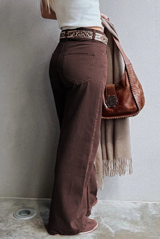 Coffee Brown Loose Straight High Waist Jeans