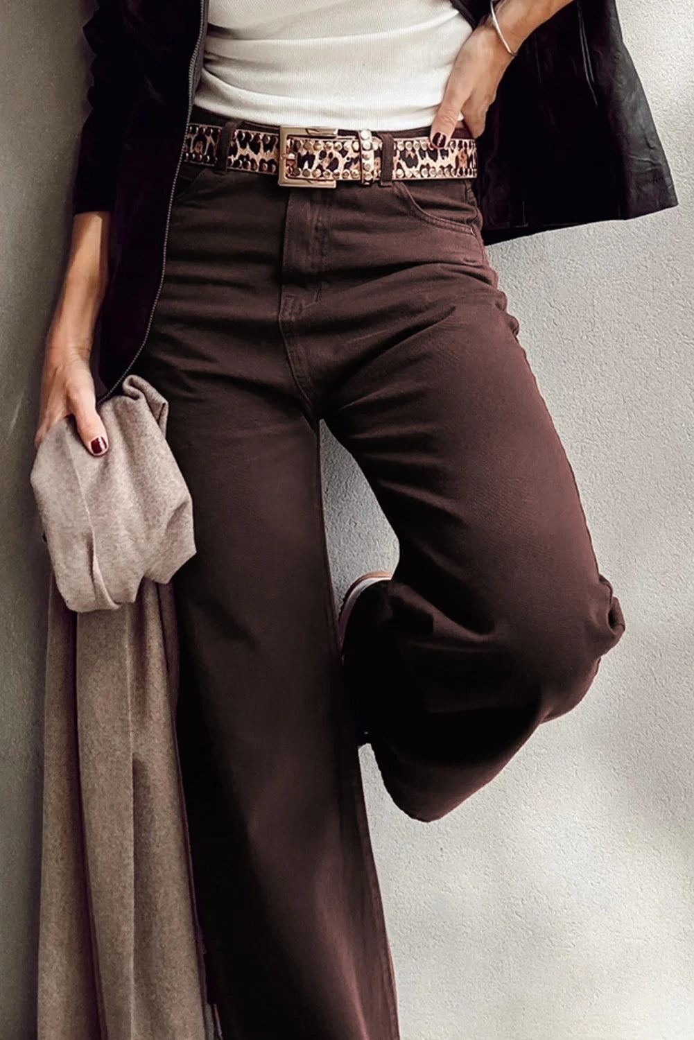 Coffee Brown Loose Straight High Waist Jeans