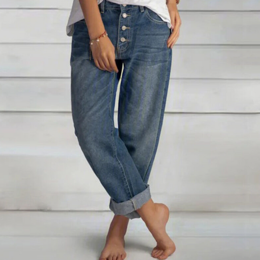 Simple Boyfriend High-Waisted Denim Straight-Leg Jeans
