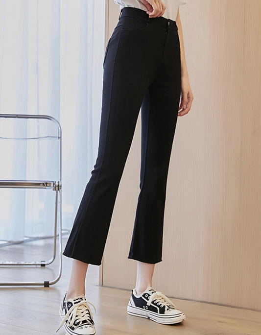Black Skinny Flared Super Stretch Cropped Pants