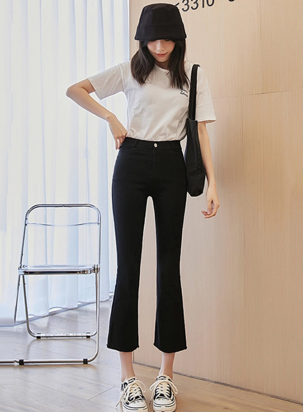 Black Skinny Flared Super Stretch Cropped Pants