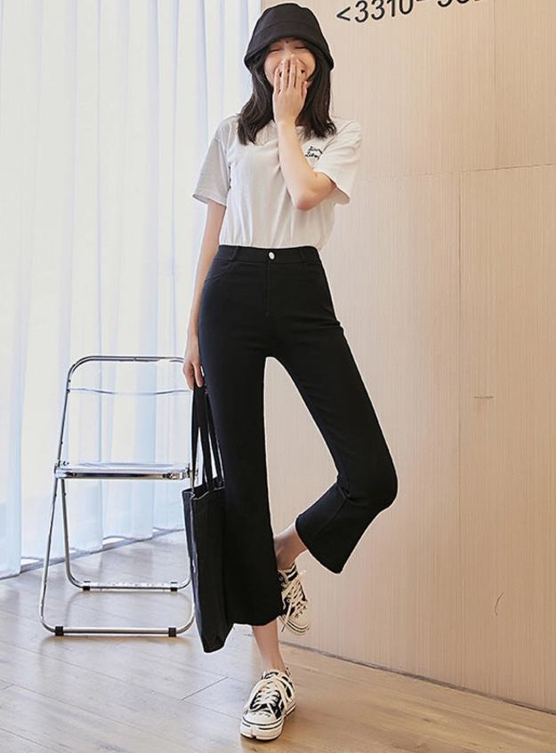 Black Skinny Flared Super Stretch Cropped Pants