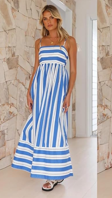 Striped Square Neck Cami Maxi Dress