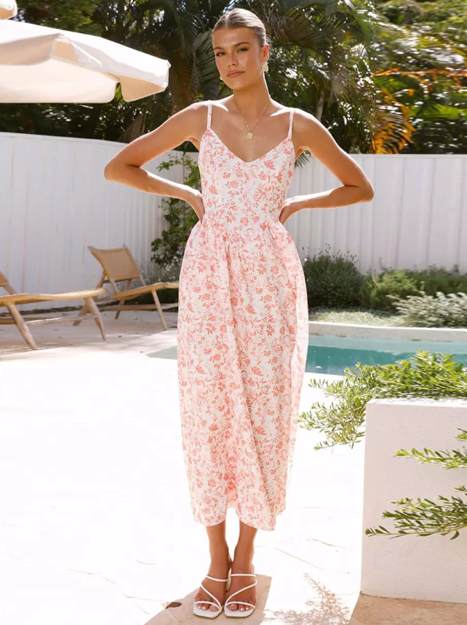 Bow Back Printed V-Neck Cami Dress