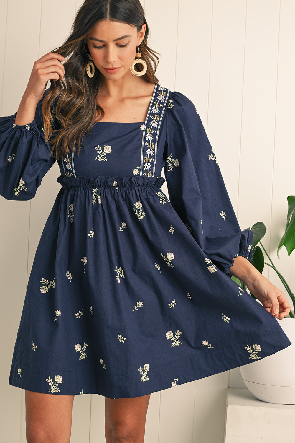 Blue Floral Print Puff Sleeve Babydoll Dress Faboutique Blue Floral Print Puff Sleeve Babydoll Dress Faboutique