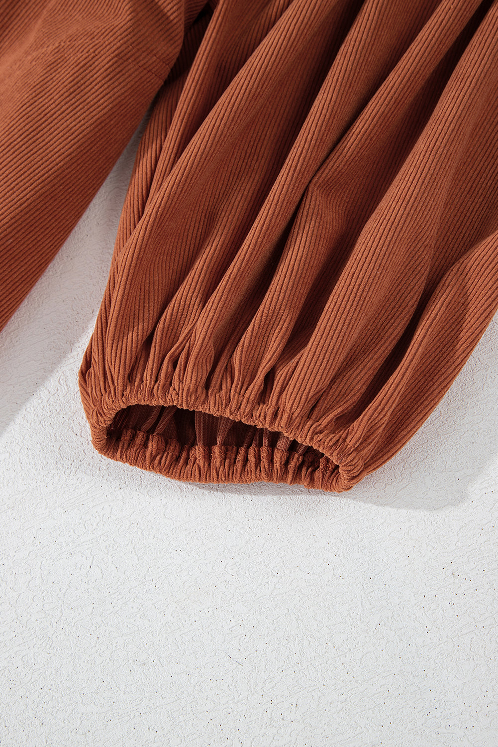 Light Snap Button Empire Waist Lantern Sleeve Corduroy Dress