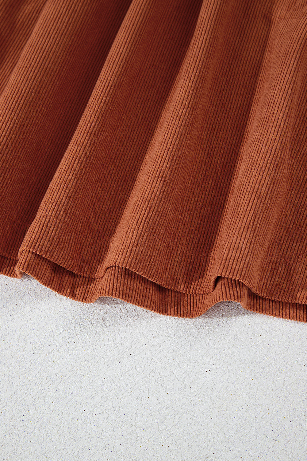 Light Snap Button Empire Waist Lantern Sleeve Corduroy Dress