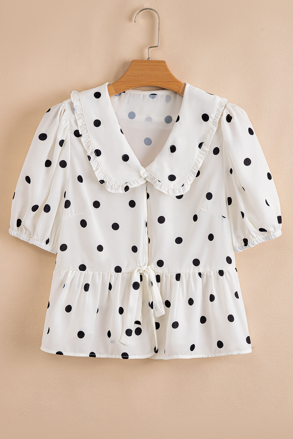 White Polka Dot Peter Pan Collar Bow Front Blouse