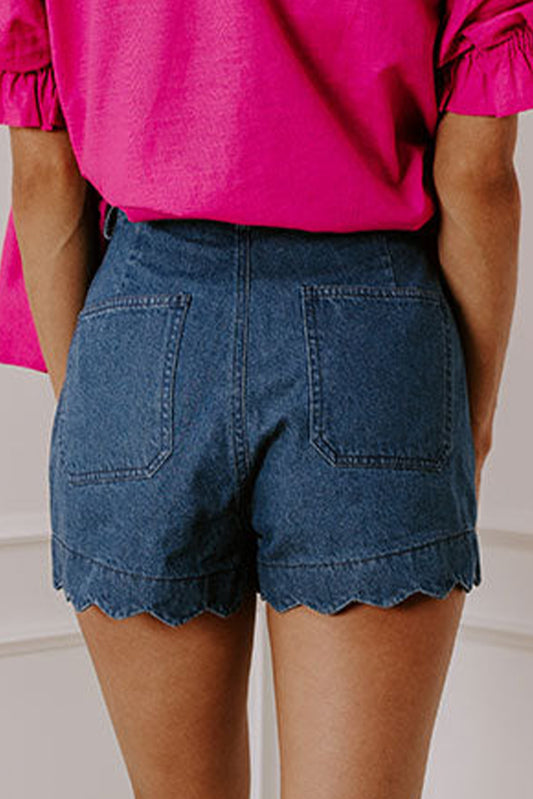 Scalloped Hemline Denim Shorts