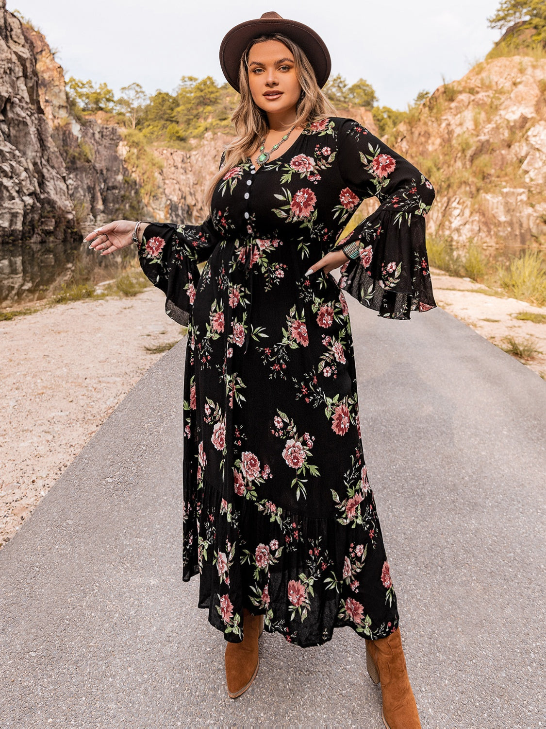 Plus Size Maxi Dress Floral Flare Sleeve Faboutique Plus Size Maxi Dress Floral Flare Sleeve Faboutique