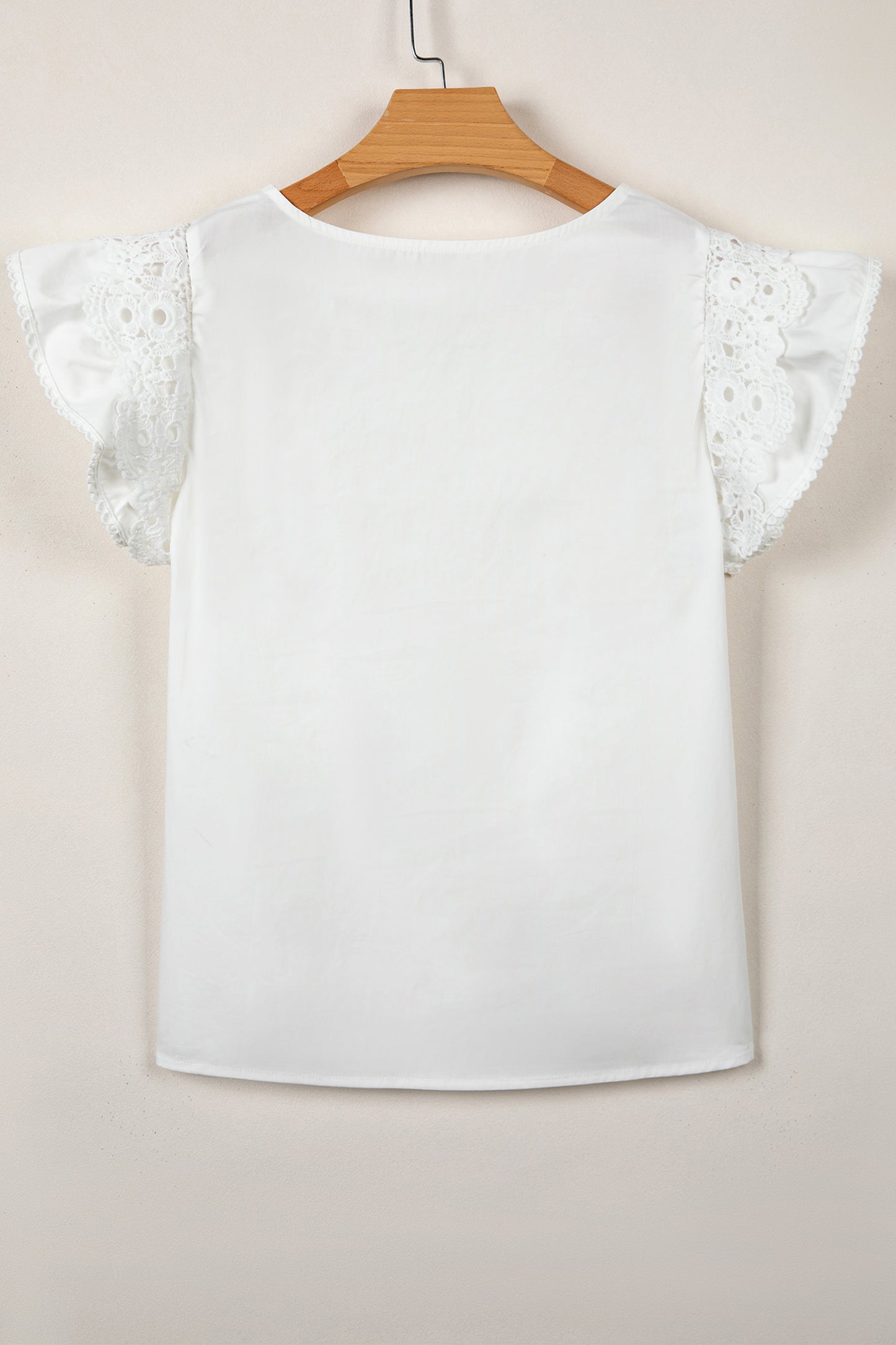 Bonbon Lace Detail Flutter Sleeve Pleated Round Neck Blouse