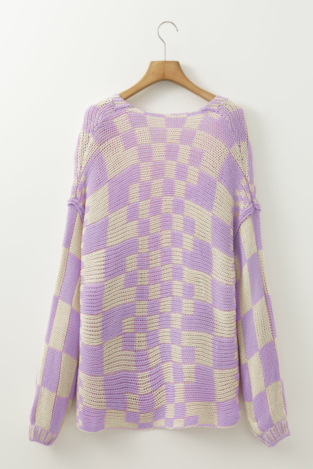 Rose Red Colorblock Checked Open Front Knitted Cardigan