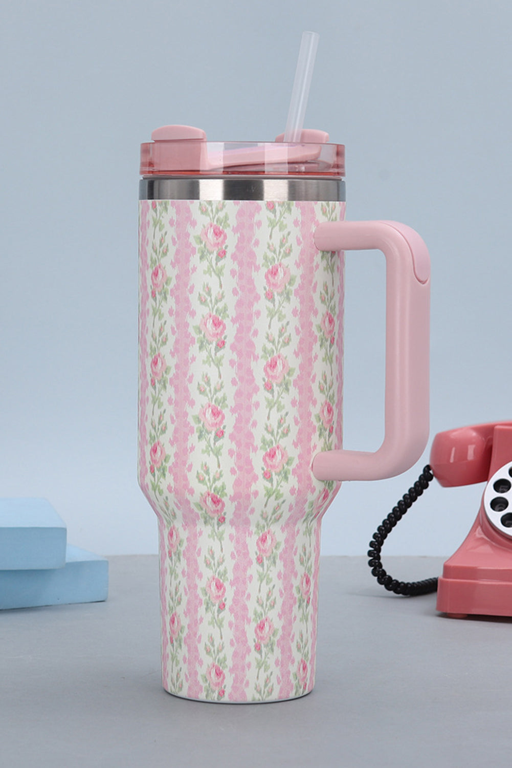 Pink Floral Print Tumbler Cup