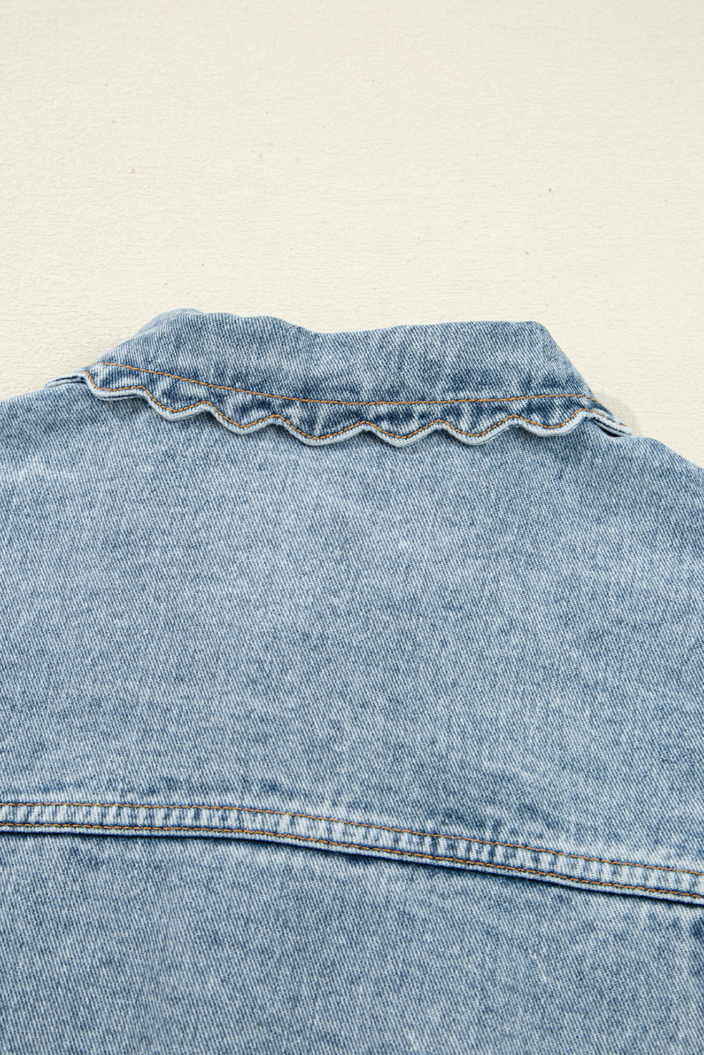Myosotis Scallop Trim Collar Pocket Button Up Denim Jacket